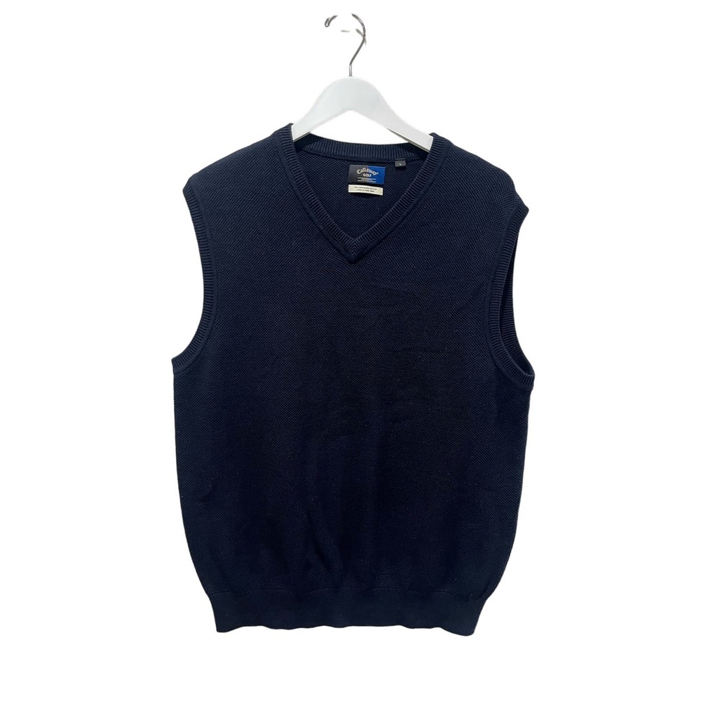 Callaway Golf Men's Size L Sweater Vest Dark Blue Layering Pullover 100% Cotton